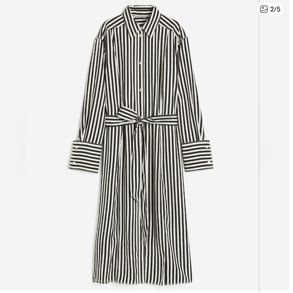 H&M Black & White Striped Long Sleeve Shirt Dress S